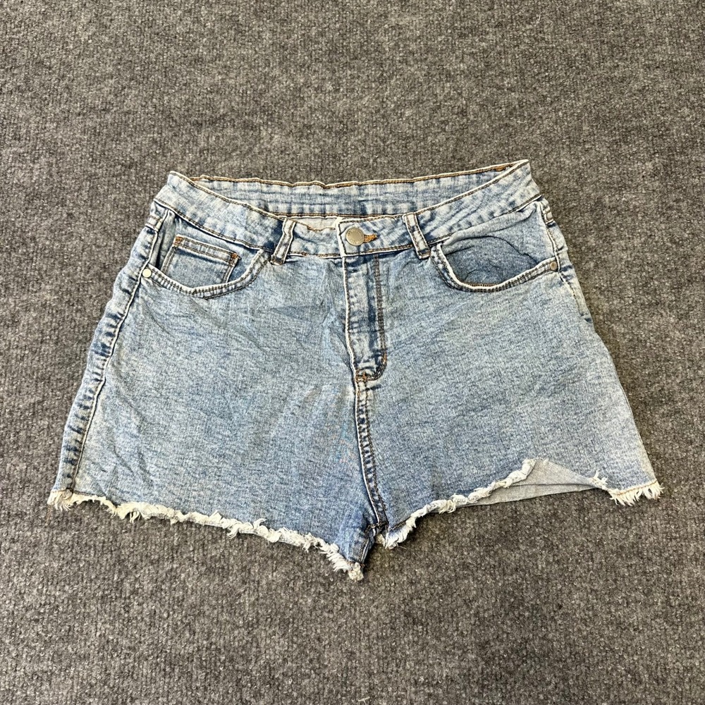 The 1964 Denim Company Shorts Womens 14 Light Wash Raw Hem High Waist Stretch